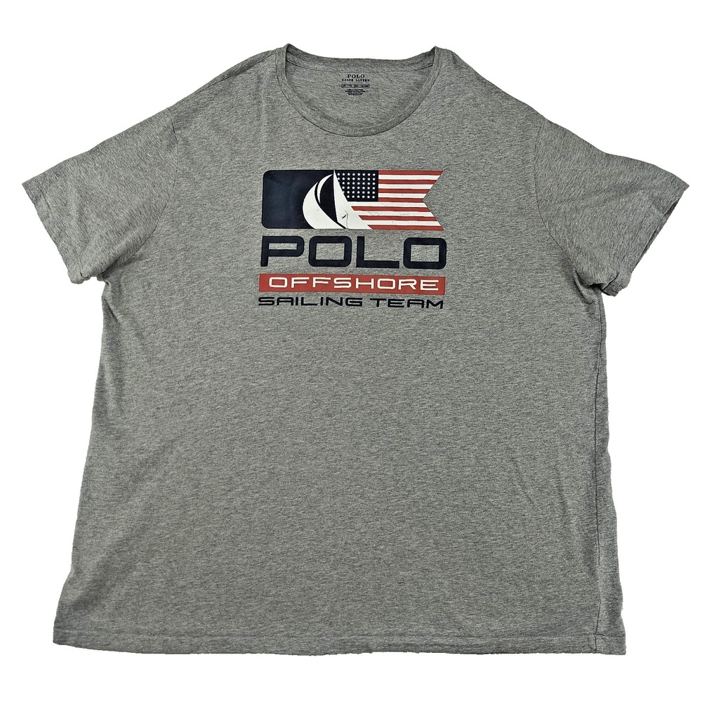 Polo Ralph Lauren Mens XXL Gray Offshore Sailing Team Graphic T-Shirt‎ USA Flag